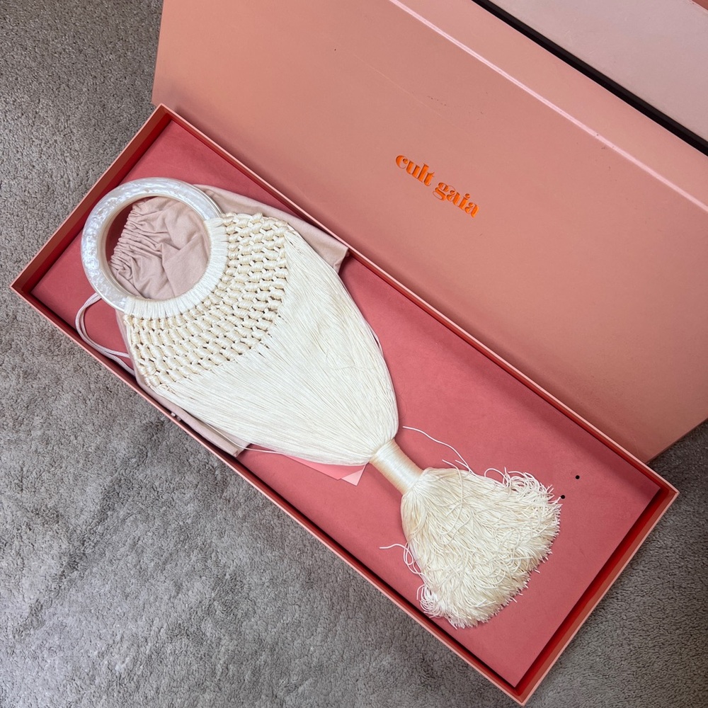 Cult Gaia Cream pearl and Fringe Handbag